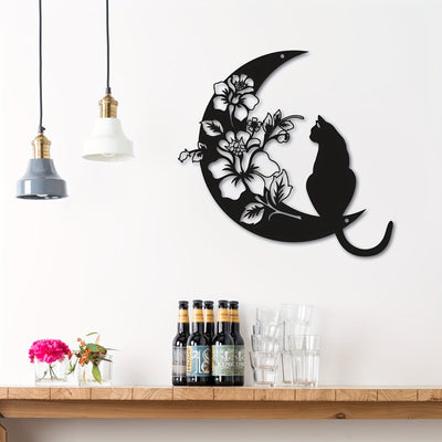 This Charming Metal Art Cat and Moon Wall Decoration is perfect for classic retro home decor. The exquisite metal cat silhouette sculpture features realistic detailing with a gentle moon design, creating a striking piece of art any cat lover would adore. Add subtle charm to any space with this beautiful piece.