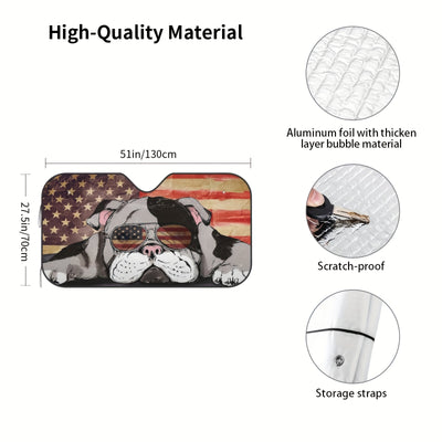 Show Your American Pride with our Foldable Car Windshield Sunshade Featuring the American Flag and Dog Design - Perfect Car Accessory for Sun Protection