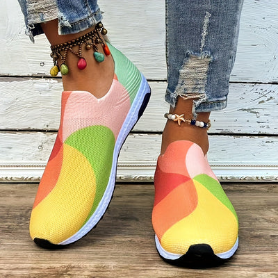 Stylish and Comfortable Women's Colorblock Sock Sneakers: Slip-on Soft Sole Platform Knitted Shoes for a Trendy and Breathable Look