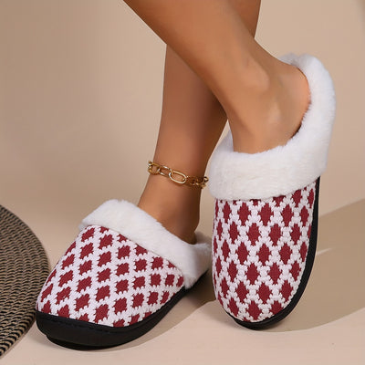 Geometric Bliss: Casual Slip-On Plush Lined Shoes – Comfortable Indoor Home Slippers