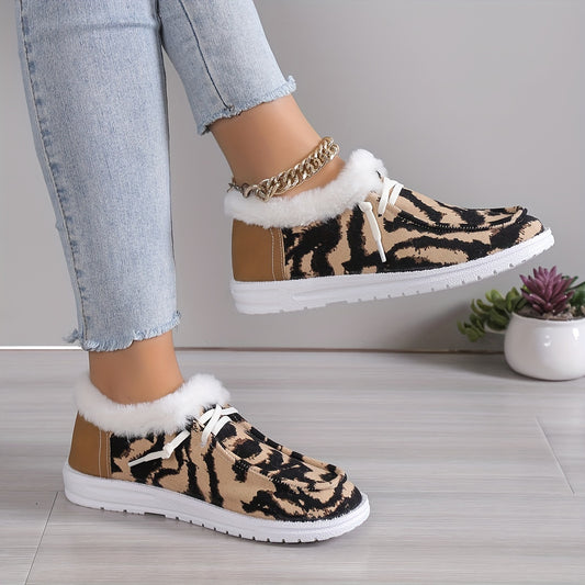 Stylish and Comfy: Women's Printed Flat Sneakers for Casual and Outdoor Wear - Lightweight, Plush-Lined, Lace-Up Low Top Shoes