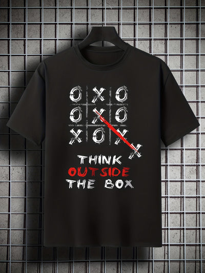 Summer Vibes: Men's Casual 'Think Outside the Box' Print Short Sleeve Crew Neck T-Shirt