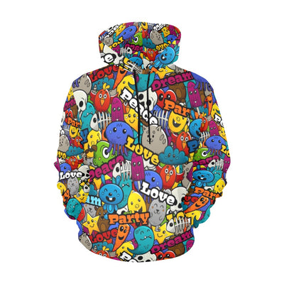 Love and Peace Graffiti Cartoon All Over Print Hoodie for Men