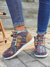 Cozy and Stylish: Women's Ethnic Geometric Pattern Slip-On Thermal Lined Flat Fuzzy Shoes for Winter