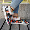 Cozy and Festive: Women's Christmas Print Canvas Shoes – Plush-lined, Slip-on Winter Flats