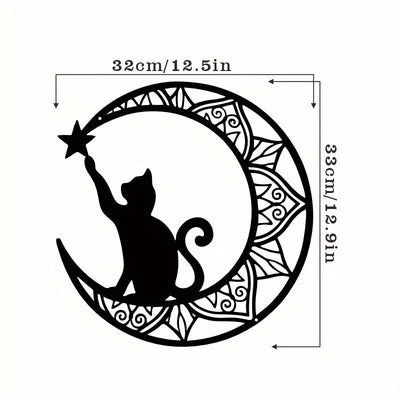 Cat and Moon Metal Art Sculpture: A Whimsical and Elegant Silhouette Decoration for Indoor and Outdoor Spaces