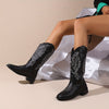 Stylish Western Vibes: Women's Embroidered Chunky Heel Boots - Fashionable Square Toe Cowboy Boots for Comfort and Style