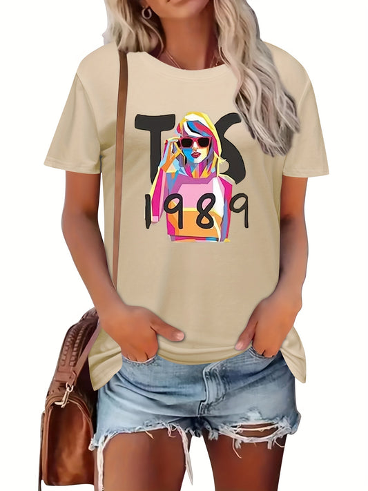This 1989 Print Crew Neck T-Shirt is a must-have for any woman's spring/summer wardrobe. It features a stylish and casual design with a crew neckline that is perfect for any occasion. The fabric is lightweight and breathable for optimal comfort. Make a statement and add this trendy top to your wardrobe.