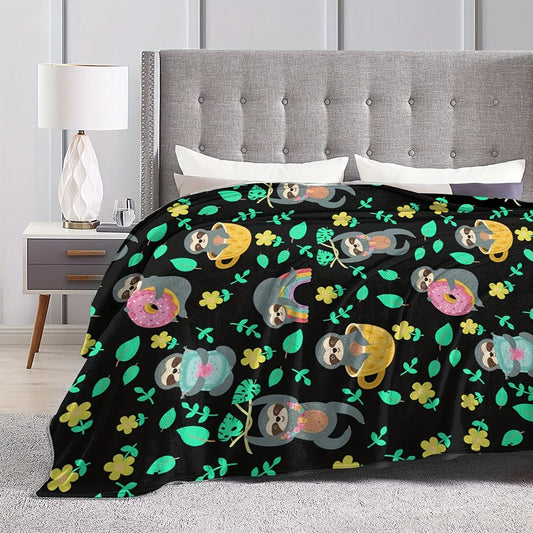 Kawaii Sloth Print Flannel Blanket: Stay Cozy Anywhere, Anytime!