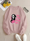 Skull & No You Hang Up Print Pullover Sweatshirt, Casual Long Sleeve Crew Neck Sweatshirt For Fall & Winter, Women's Clothing