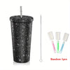 500ml/16.9oz Rhinestone Design Double Stainless Steel Thermal Bottle and Straw - Portable Tumbler Cup for Coffee and Water