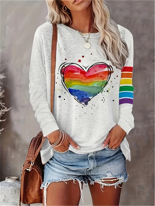 Add some color and love to your wardrobe with our Rainbow Heart Print Plus Size Casual T-Shirt. Made to fit and flatter your curves, this shirt is perfect for any casual occasion. The rainbow heart print adds a fun touch while the plus size design ensures a comfortable fit.