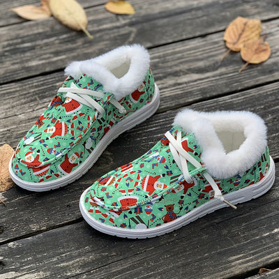 Warm and Trendy: Women's Fashion Christmas Snow Boots with Santa Claus, Elk, Snowman Cartoon Patterns