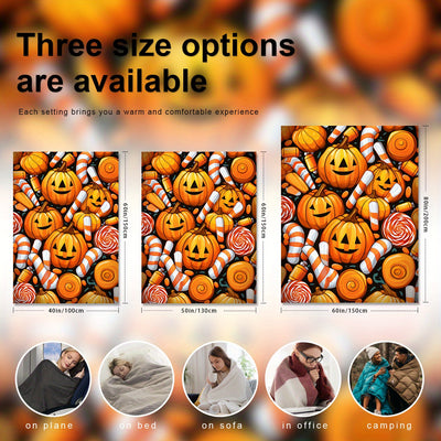 Cozy Pumpkin and Candy Print Flannel Blanket: The Perfect Halloween Holiday Gift for All Ages