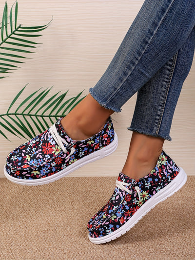 Stylish Women's Flower Pattern Canvas Shoes: Casual, Lightweight Slip-On Sneakers