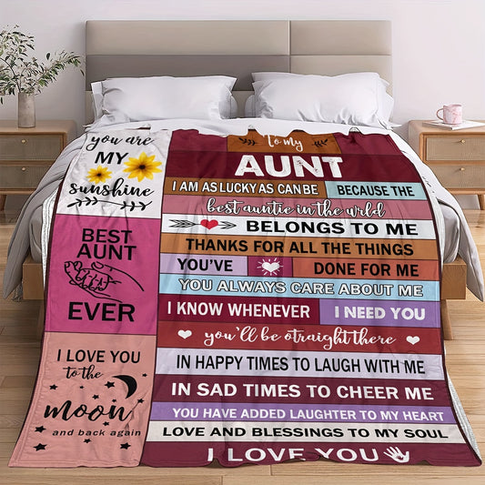 This warm and cozy flannel blanket is the perfect gift for your beloved aunt. Printed with a loving letter, it's perfect for the couch, bed, sofa, office, camping, travel, and home decor. Made from high-quality fabrics, it's sure to keep your aunt warm and comfortable. The ideal holiday gift!