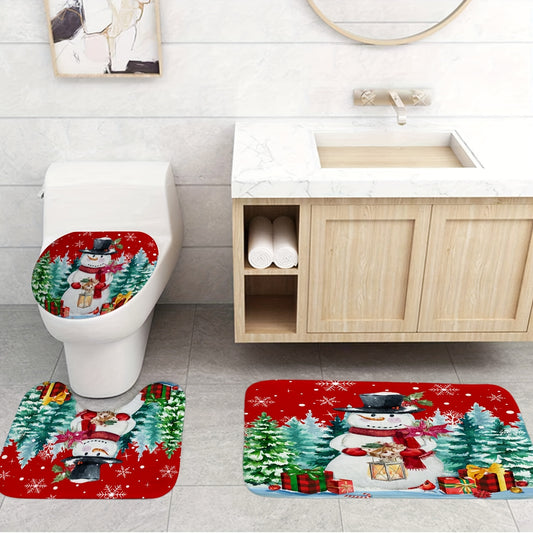 Christmas Snowman Bathroom Set: Festive Shower Curtain & Rug With Holiday Accessories