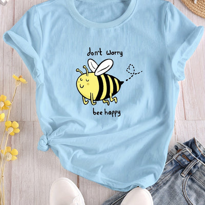 Buzzy Bee Cartoon Crew Neck T-Shirt: A Fun and Stylish Addition to Your Spring/Summer Wardrobe