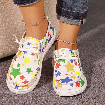 Stylish and Comfortable: Women's Colored Star-Printed Loafers - Casual Canvas Shoes for Fashionable Walking