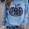 Halloween Pumpkin Pattern Sweatshirt: Spooky and Stylish Crew Neck Long Sleeve for Women