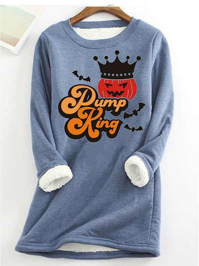 Crowned Pumpkin Letter Print Sweatshirt: A Spooky & Stylish Halloween Essential for Women