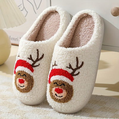 Cozy Cartoon Santa Claus Print Slippers: Cute and Warm Home Shoes for Christmas