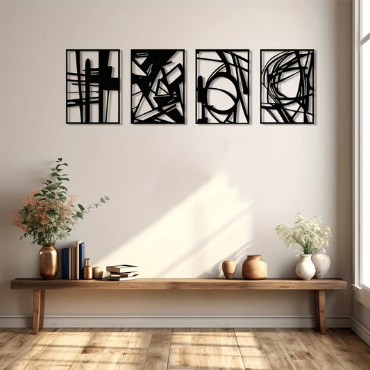 Contemporary Black Abstract Metal Wall Art: Minimalist 3D Texture Sculpture for Elegant Living Spaces