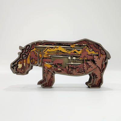 Enchanting Illuminated Hippo: Exquisite 3D Wooden Art Carving for Home Décor and Memorable Holiday Gift