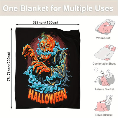 Pumpkin Man Halloween Theme Blanket: Cozy Flannel Throw for All-season Home Decor