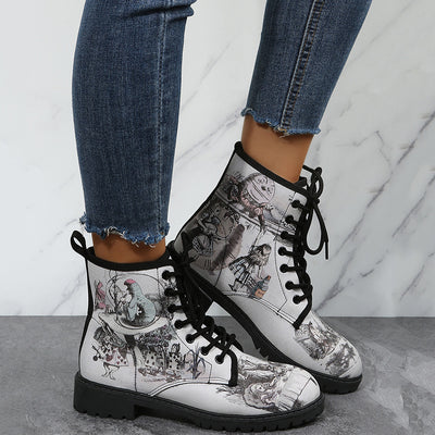 Glamorous Women's Gothic Ankle Boots: Chunky Low Heel Lace-Up Combat Boots for a Bold Style Statement