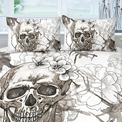 Stylish Skull Pattern Duvet Cover Set - 3 Piece Set with 1 Duvet Cover and 2 Pillowcases (No Core)