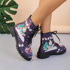 Festive Snowman Graphic Boots: Embrace the Christmas Spirit with Stylish and Comfortable Lace-up Combat Boots