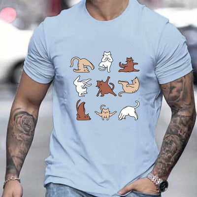 Cute Cats Pattern Print Men's Graphic Tee: A Playful Addition to Your Summer Wardrobe