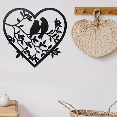 Branch Bird Metal Art: Heart-Shaped Wall Hanging Decor for Stylish Home, Living Room, Bar, and Coffee Shop Decoration