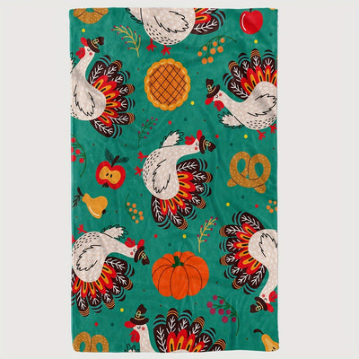 Cozy Thanksgiving Vibes: Cartoon Turkey and Pumpkin Printed Flannel Throw Blanket for Ultimate Warmth and Comfort