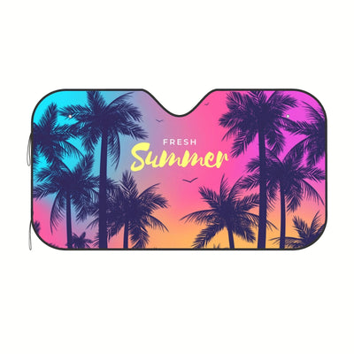 Hawaiian Sunset Sunshine Car Windshield Sunshade: Beach Coconut Tree Design, Folding Front Window Shade for Most Vehicles - High-Quality & Affordable