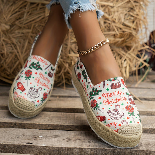 Add a festive touch to your summer outfit with these Women's Christmas Pattern Espadrille Shoes. The slip-on style requires minimal effort, while flatform soles give extra height and a unique look with the classic Espadrille design.