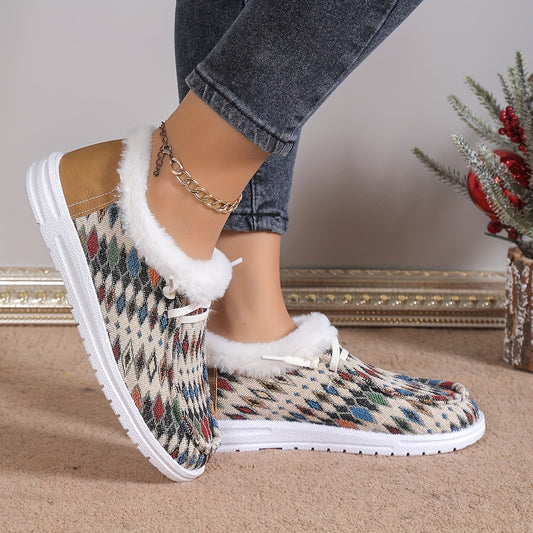 These Stylish Women's Flat Shoes are perfect for outdoor activities. Lightweight and plush-lined for comfort, they also feature a fashionable geometric pattern and lace-up fastening. Enjoy the outdoors in style!
