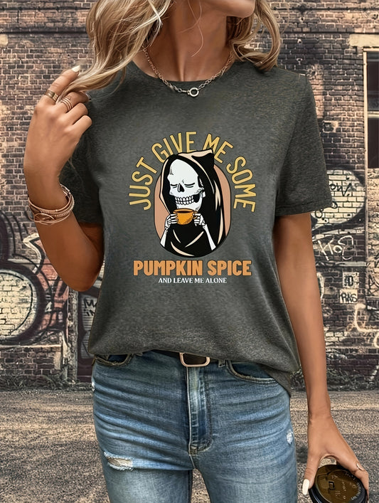Look stylish and show your Halloween spirit with Spooky Chic's must-have Casual Crew Neck Short Sleeve T-Shirt for Women's Clothing. Featuring a detailed skull letter print, this T-Shirt will be the perfect addition to any wardrobe.