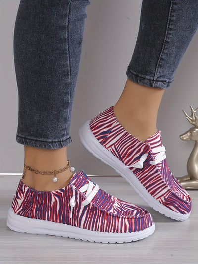 Stylish and Comfortable Women's Striped Pattern Canvas Shoes: Casual Lace-Up Outdoor Sneakers for Lightweight Fashion and All-Day Comfort