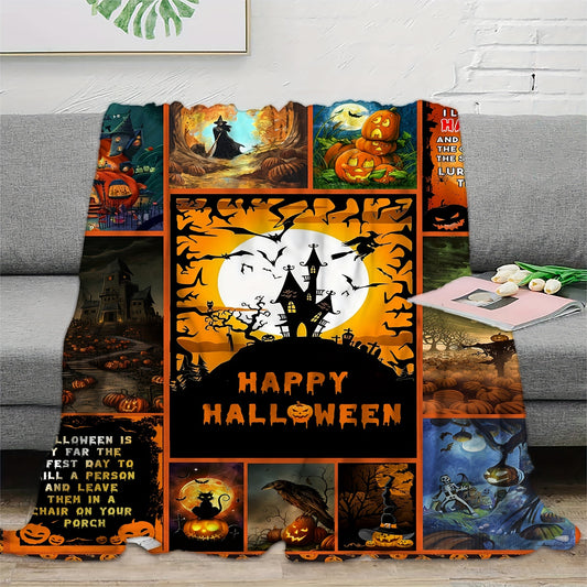Halloween Pattern Flannel Blanket: An Ultra-Soft and Cozy Throw for Year-Round Comfort, Perfect for Home Decor and Gifting