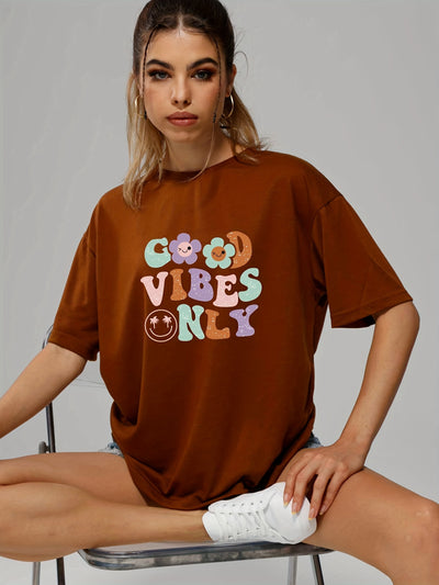 This women's summer graphic tee brings a smile to everyone's face. It features a colorful flower graphic with a cartoony twist. Crafted with quality materials for comfort, this tee is perfect for everyday wear.