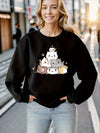 Feline Finesse: Cute Cat Print Sweatshirt - Trendy Long Sleeve Crew Neck for Women