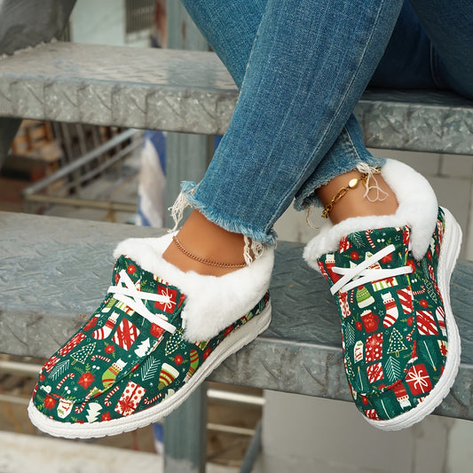 Warm and Festive: Women's Christmas Print Canvas Shoes for Cozy Outdoor Adventures