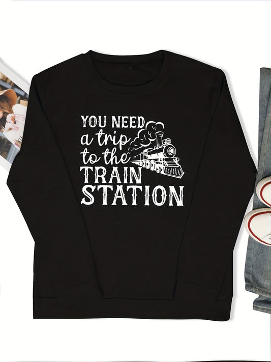 Stay stylish and comfortable with this chic sweatshirt featuring a vibrant train station print. Crafted from a soft, lightweight fabric, this timeless design is perfect for everyday wear. Enjoy its relaxed fit and fashionable print, ideal for completing your casual wardrobe.