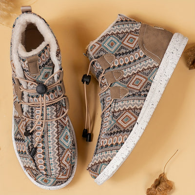 Tribal Pattern Ankle Boots: Stylish Winter Warmth for Women - Explore Temu's Plush-Lined Snow Boots