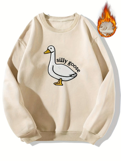 Fleece Sweatshirt with Silly Goose for Men - Warm and Comfortable Long Sleeve Top for Winter and Fall