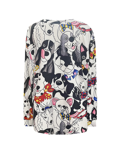 Playful Paws: Women's Plus-Size Dog Print Sweatshirt for Effortlessly Trendy Casual Style