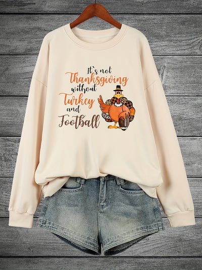 Comfortable and Quirky: Plus Size Thanksgiving Casual Sweatshirt with Chicken Slogan Print