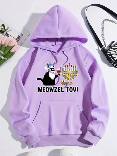 Festive Feline: Christmas Cat Print Hoodie - Casual & Cozy Women's Sweatshirt